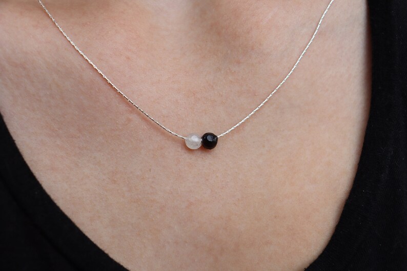 Black and White minimalist necklace Dainty Silver Necklace yin and yang necklace