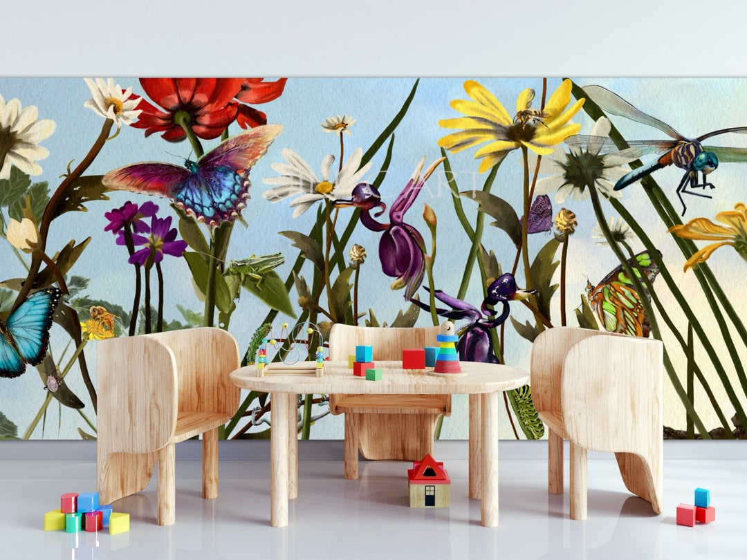 Whimsical Bug and Floral Art Print - Colorful Insects, Flowers ...