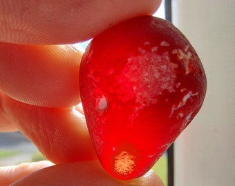 Exquisite Seaham Seaglass Frosted Red Chunk