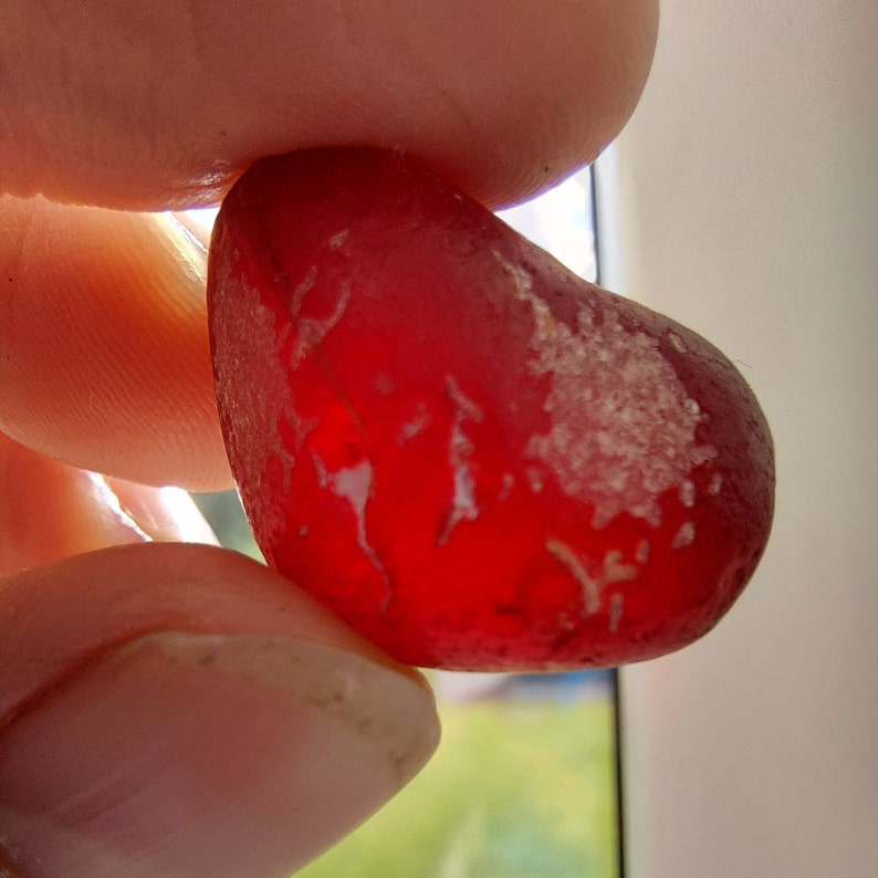 Exquisite Seaham Seaglass Frosted Red Chunk image 2