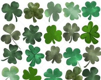 St. Patrick's Watercolor Shamrock Clipart, Shamrock Watercolor PNG, St. Patrick Day Clip Art, Shamrock PNG, Commercial Use, Instant Download