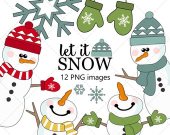 Snowman Clipart, Cute Snowman Clipart, Winter Fun Clipart, Christmas Clip Art, Holiday Clipart, Digital Snowman, Commercial Use