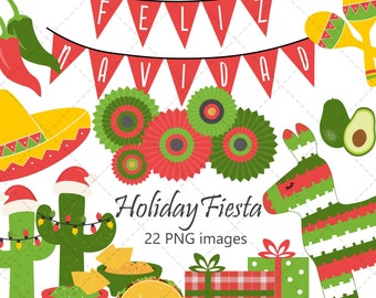 Christmas Fiesta PNG Clipart, Feliz Navidad PNG, Christmas Cactus & Pinata Graphics, Mexican Fiesta Christmas Party Clipart, Commercial Use