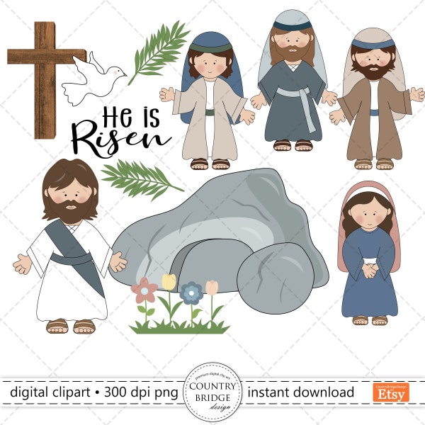 Easter Story Clipart, Easter Bible Clipart, Easter Jesus Story, Palm Sunday, Resurrection, Tomb, He is Risen, Bible Clipart, Commercial Use