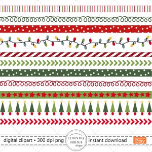 Christmas Borders Clipart, Holiday Borders Clip Art Set, String Lights Clipart, Christmas Clipart, Christmas Lights, Commercial Use image 1