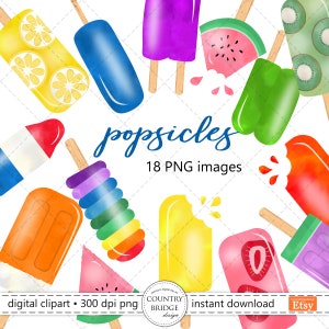 Watercolor Popsicle Clipart, Popsicle Clipart PNG, Summer Clipart, Ice Cream Clipart, Dessert Clipart, Summer Sublimation, Commercial Use