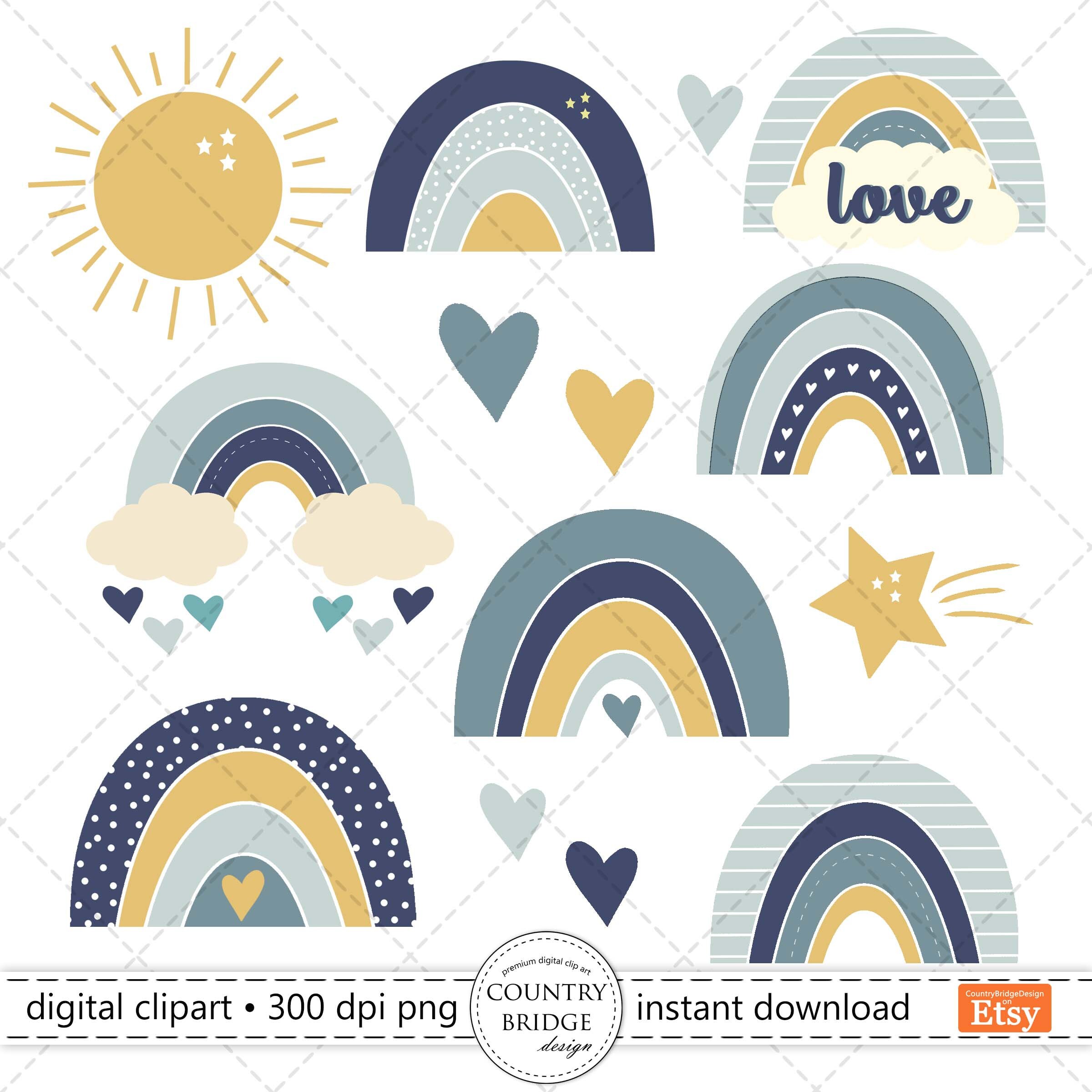 Rainbow Clipart & Digital Paper Bundle Whimsical Rainbow - Etsy UK