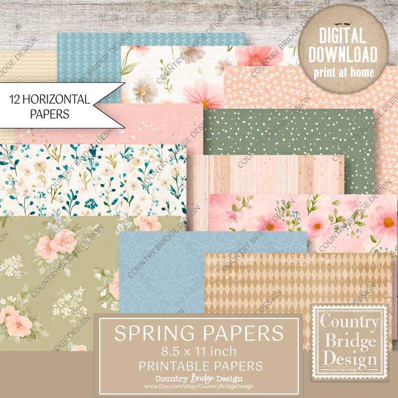 Paper Spring Collection Spring Paper Pack, Junk Journal Paper Pack, Shabby Printable Papers ...
