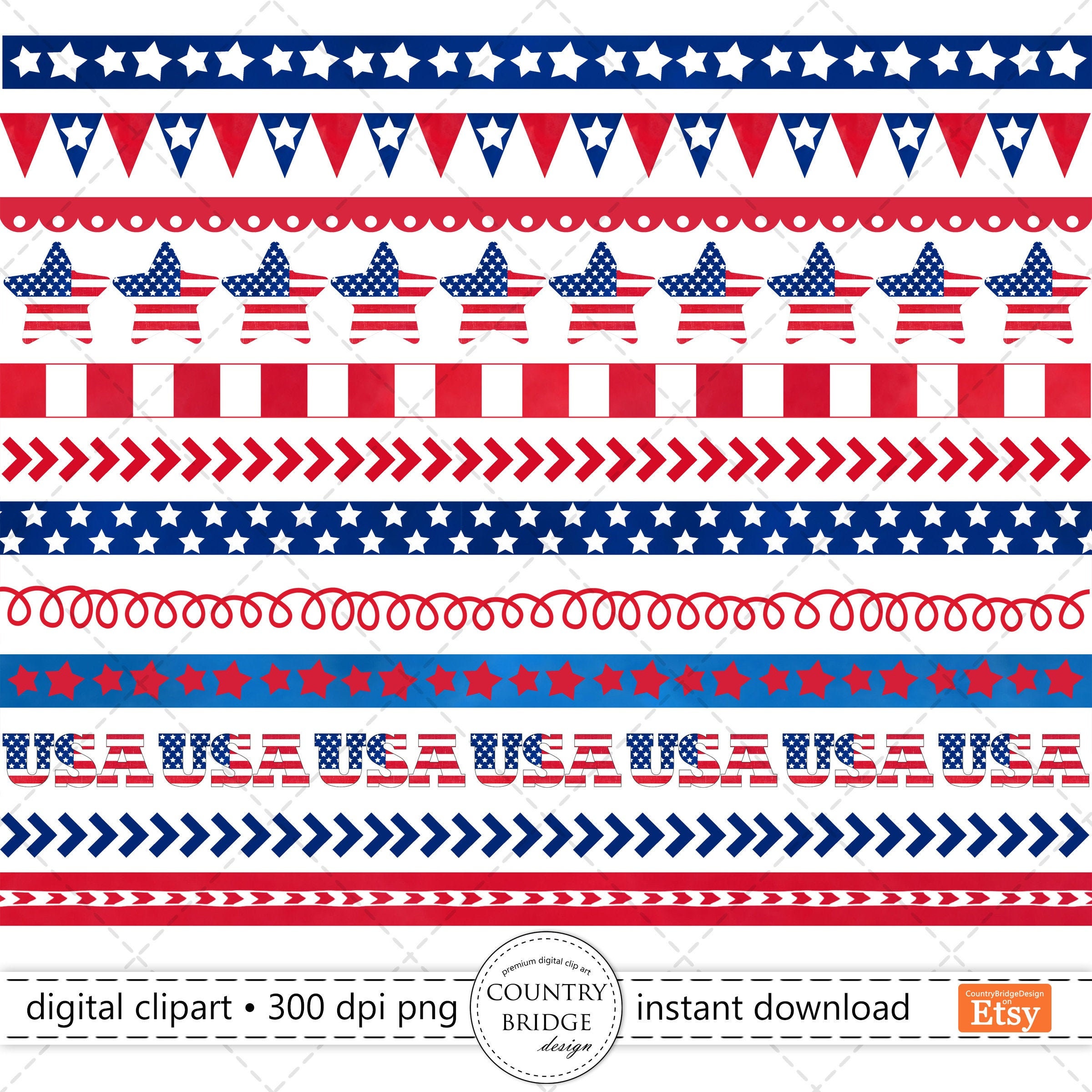 4th of July Clipart 4th of July Borders Patriotic Clipart Etsy