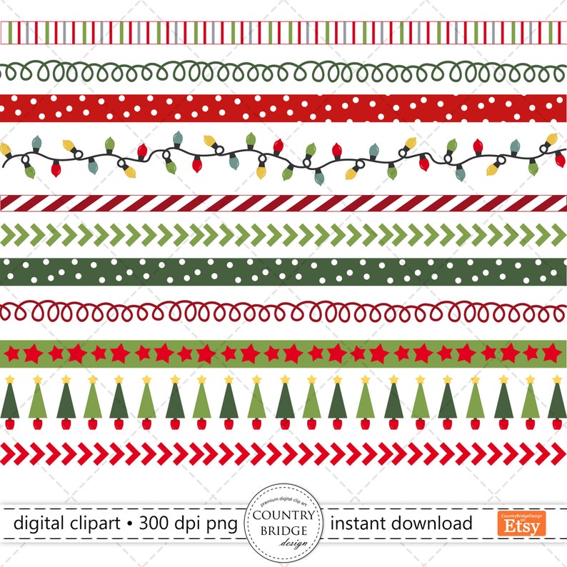 Christmas Borders Clipart, Holiday Borders Clip Art Set, String Lights Clipart, Christmas Clipart, Christmas Lights, Commercial Use image 1