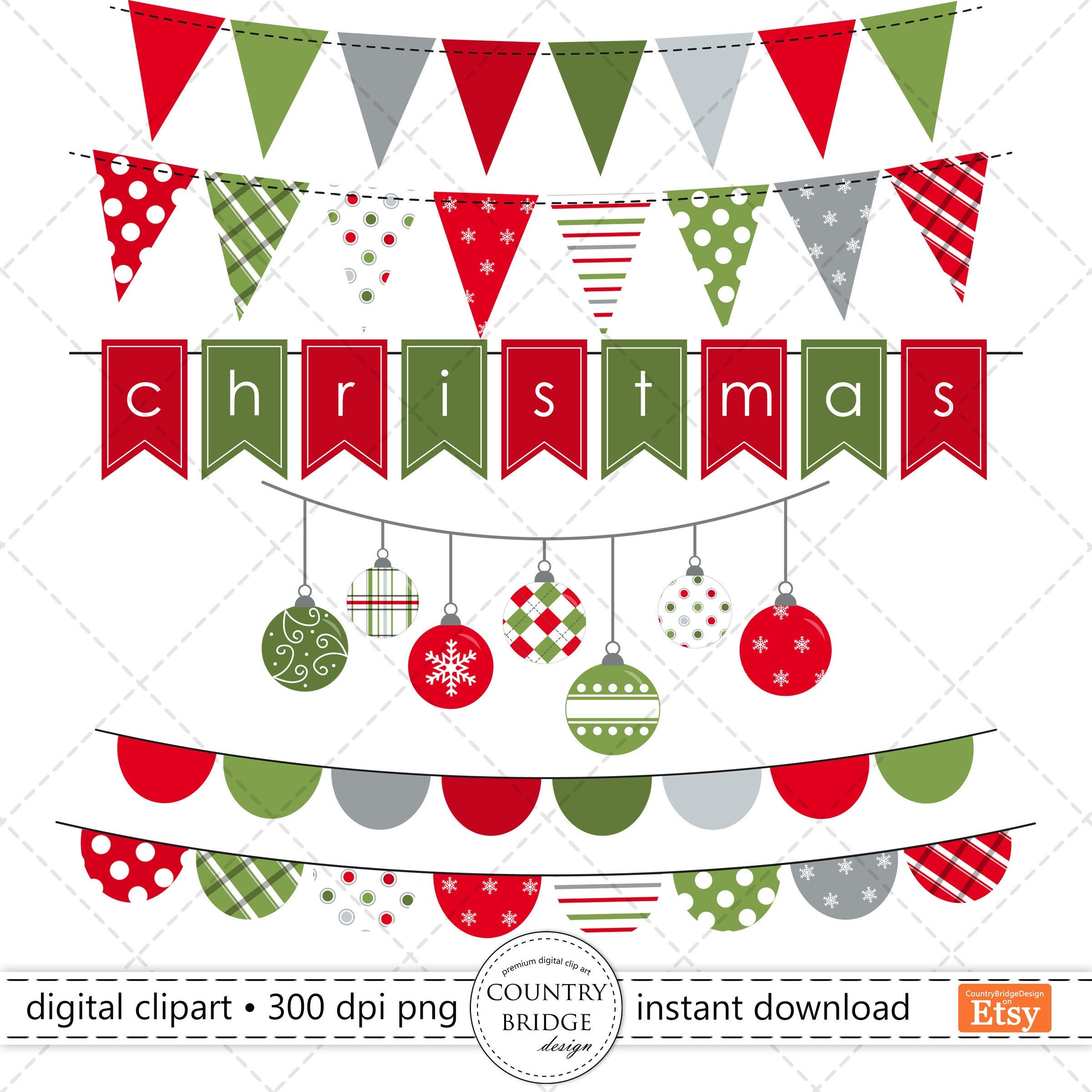 Christmas Banner Clipart Christmas Clip Art Commercial Use | Etsy
