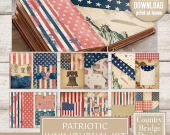 4th of July Junk Journal Kit Mini Book, 4th of July Printable Papers, Vintage Independence Day Junk Journal, 4th of July Ephemera, Download