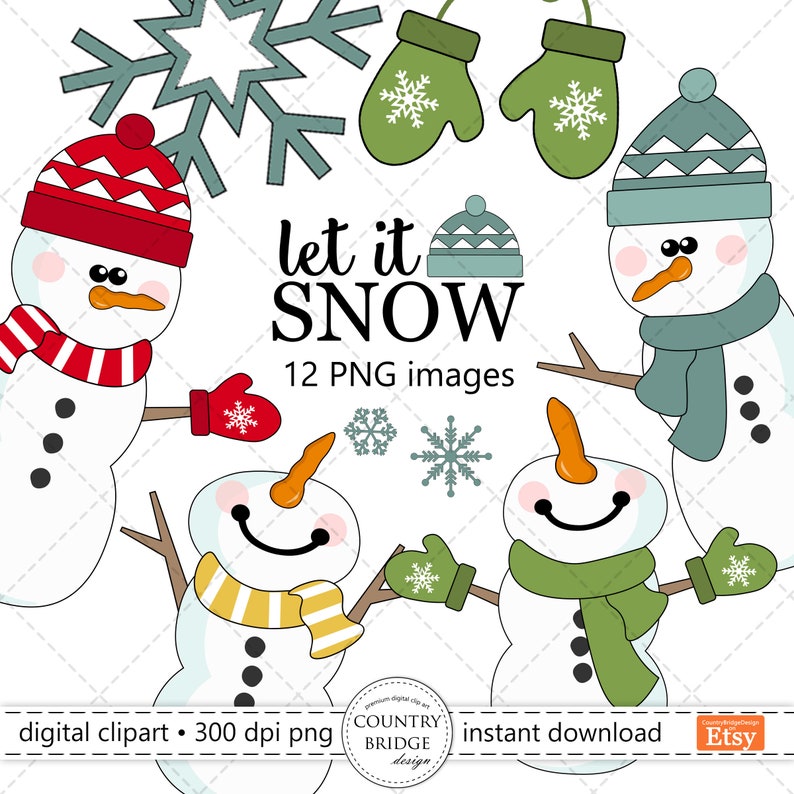Cute Snowman Clipart & Digital Paper Bundle Snowman Clipart | Etsy