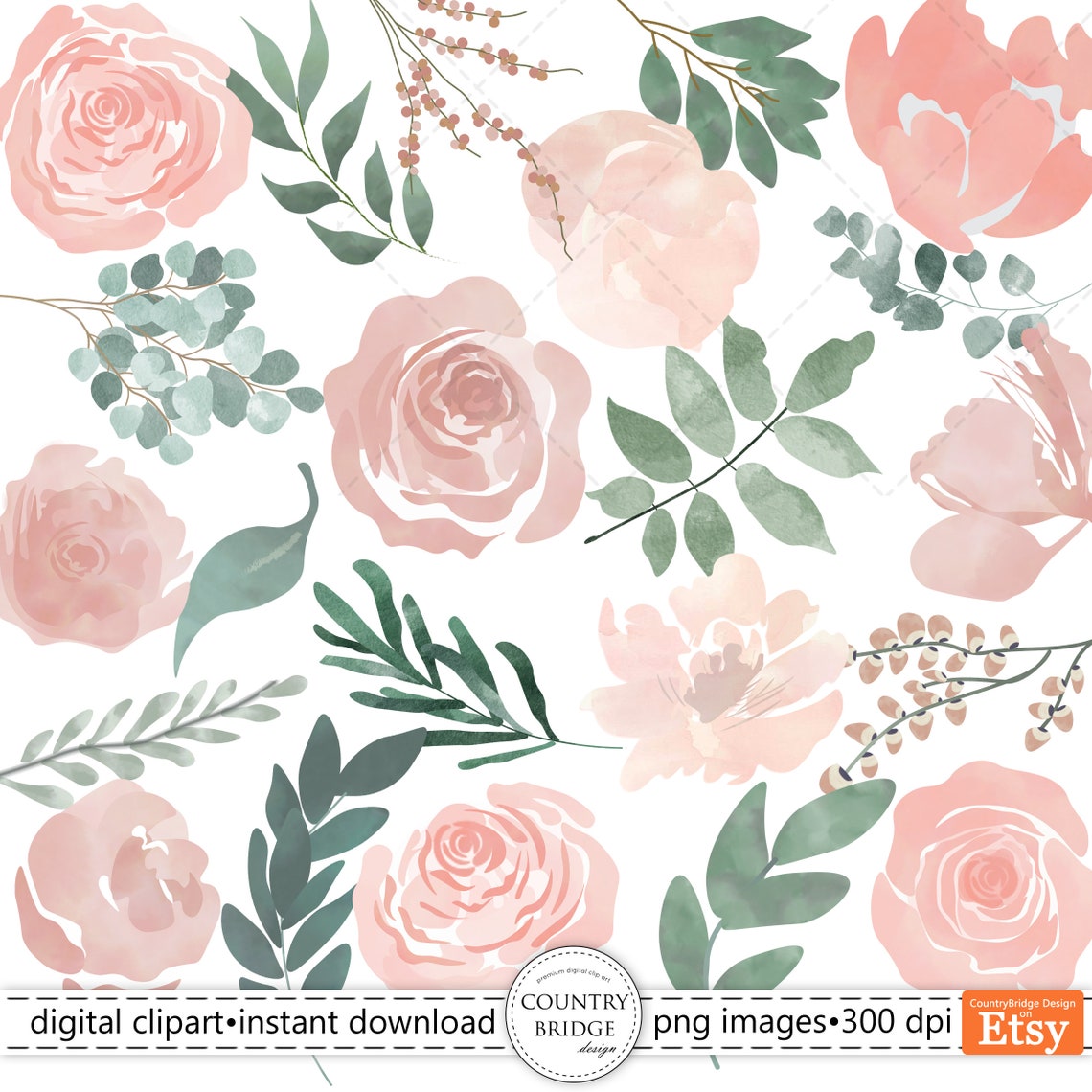 Blush Watercolor Flowers Watercolor Pink Floral Clipart - Etsy