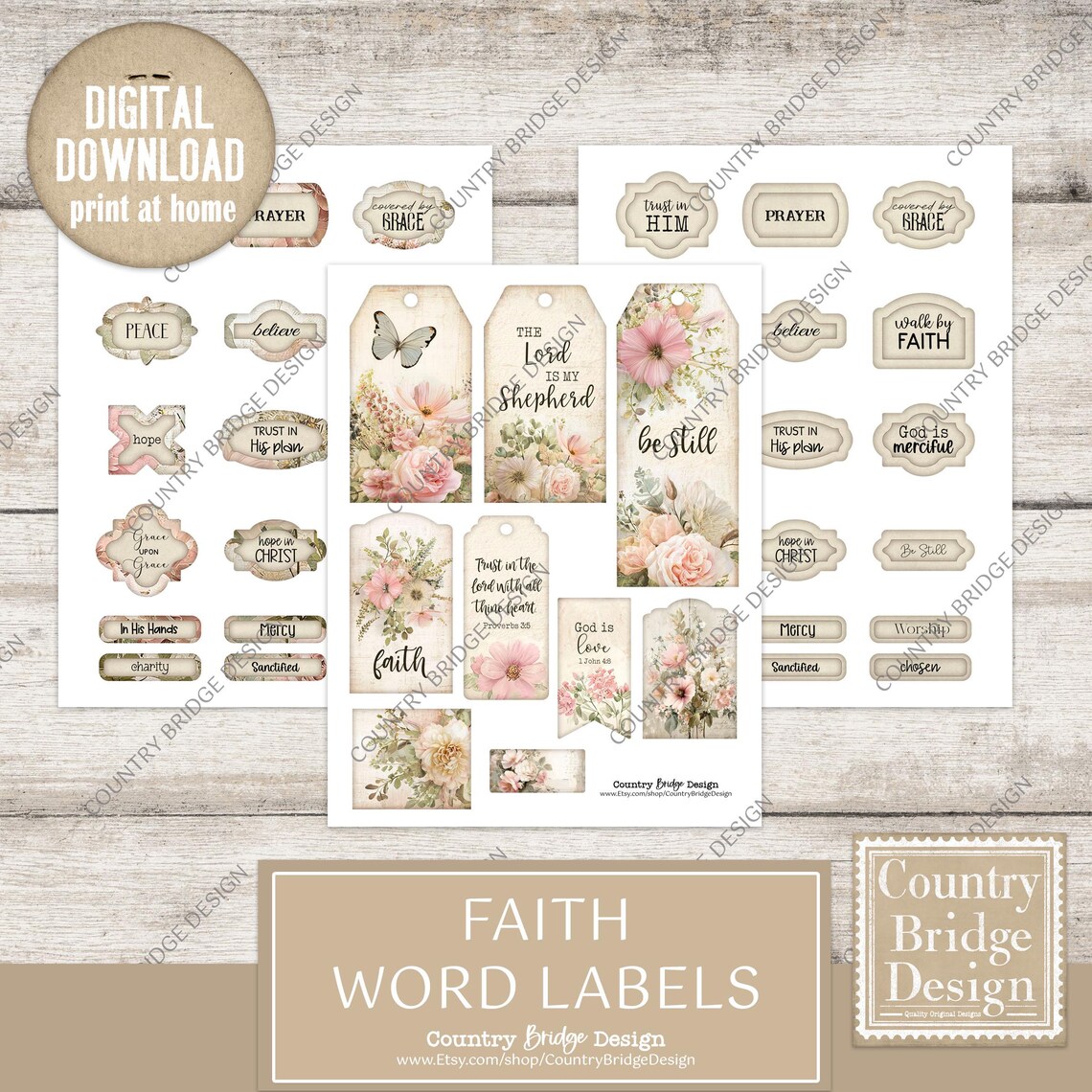 Faith Word Labels, Junk Journal Inspirational Word Labels, Bible ...