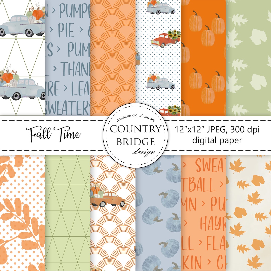 Pumpkin Truck Digital Paper Pack Thanksgiving Paper Autumn - Etsy