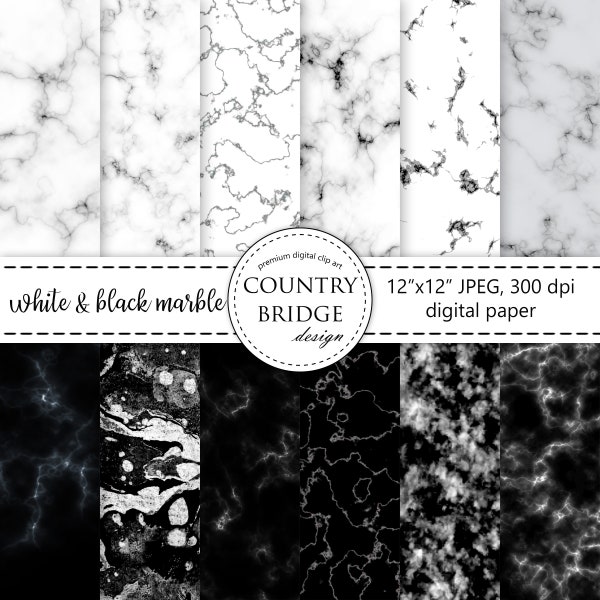 Marble Digital Paper, Marble Texture Digital Paper Set, White Marble, Black Marble,  Marble Background, Stone Texture, Commercial Use