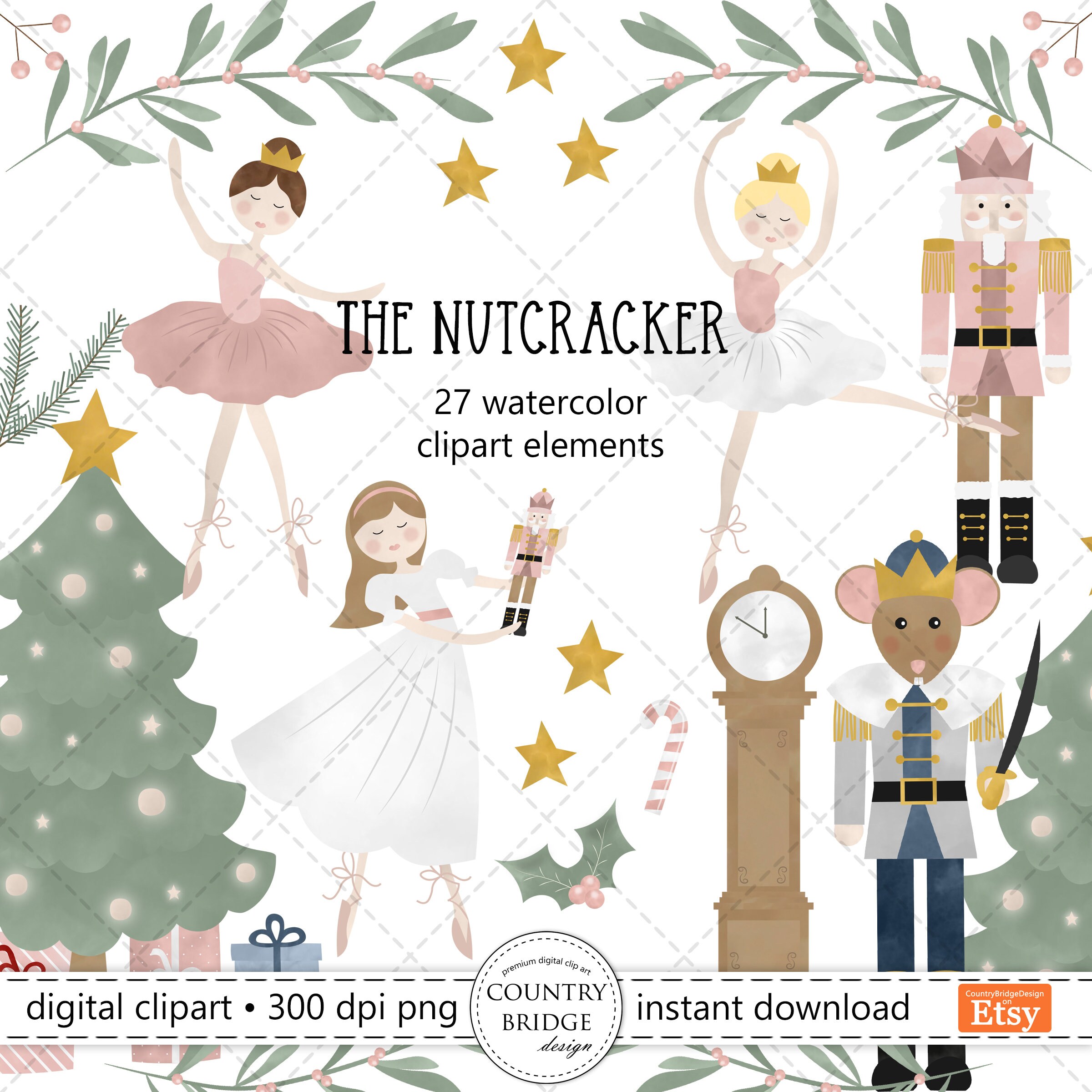 Cascanueces Clipart & Digital Paper Bundle, Nutcracker Ballet.