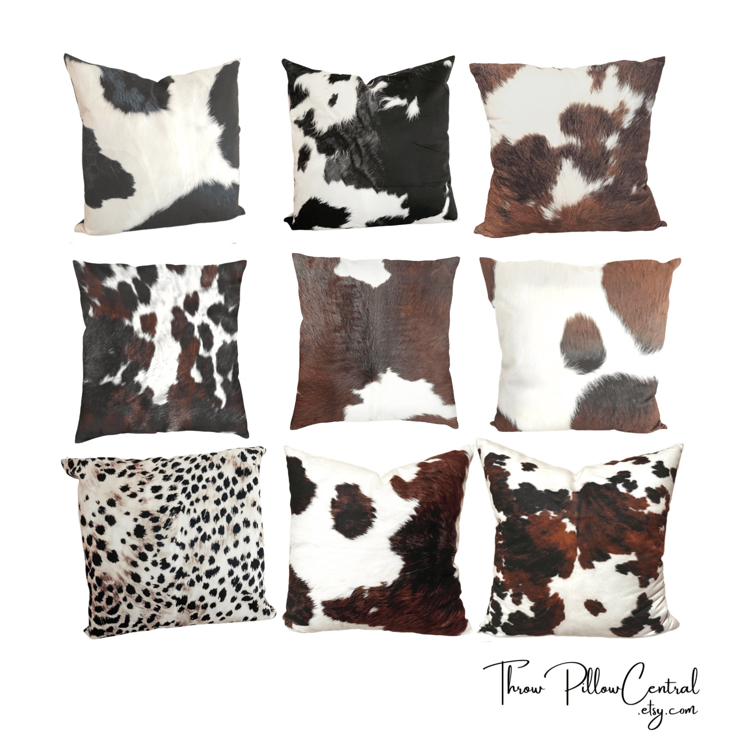 Cowhide Throw Pillow Cover Etsy