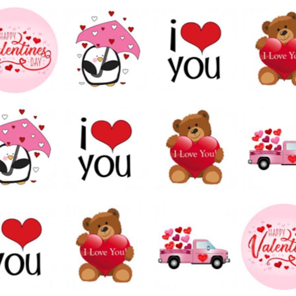 Valentines I love you Edible Image Toppers. Pre-cut Round Edible Stickers.