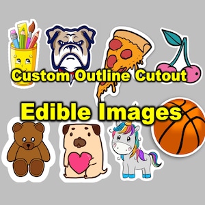 Custom Outline Cutout Edible Image Toppers. Pre-cut Contour Edible Images