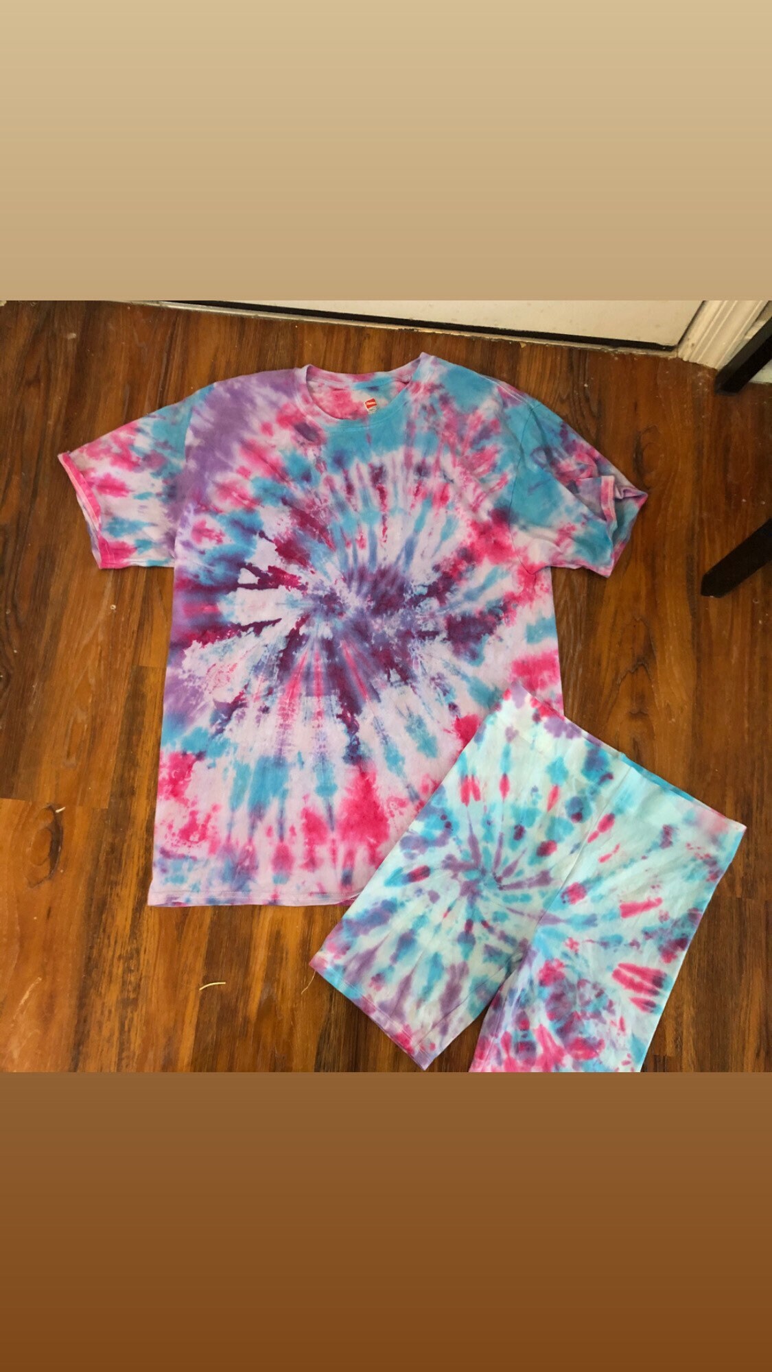 tie dye two piece biker short set