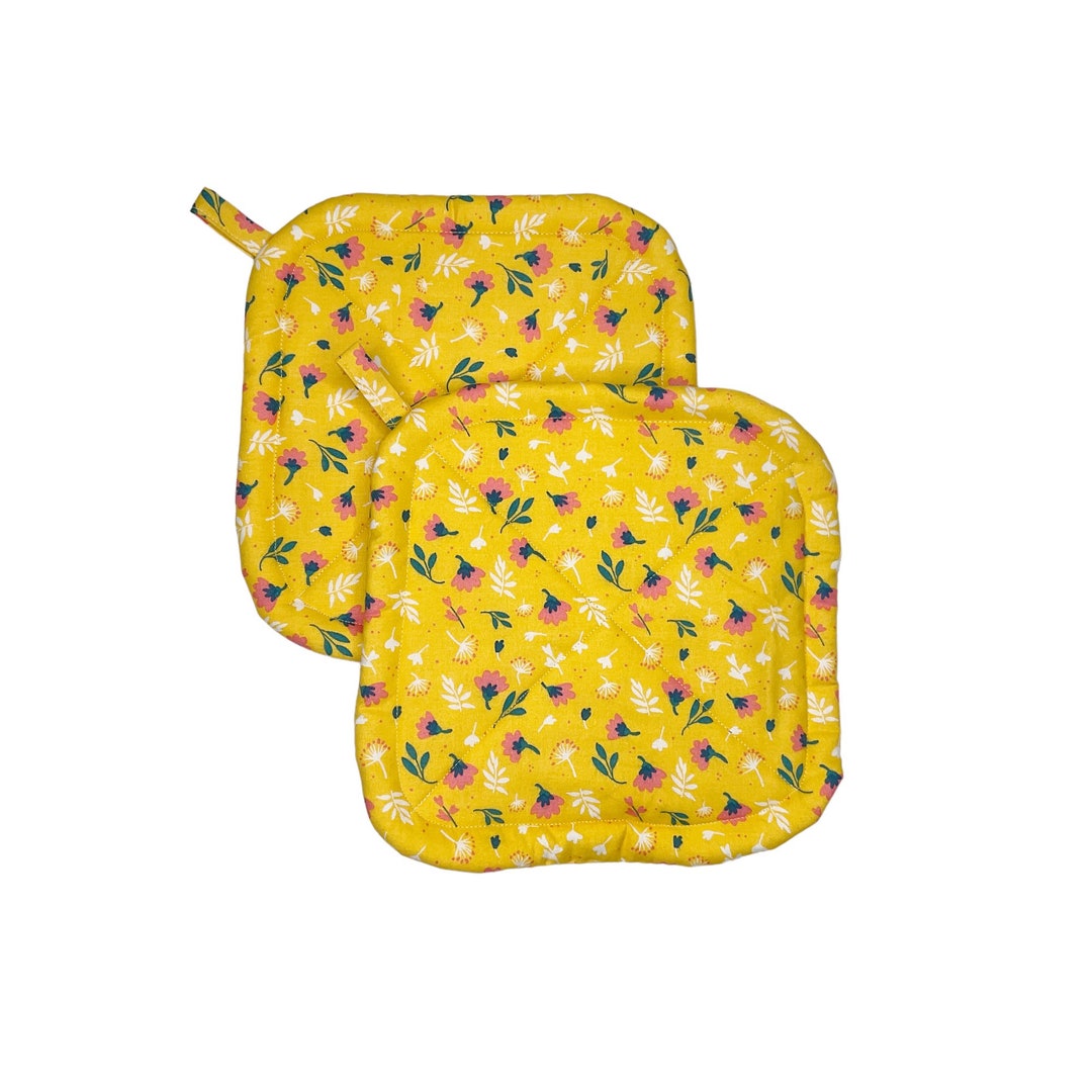 Yellow Pot Holder, Floral Pot Holders, Boho Kitchen Decor, Cottagecore