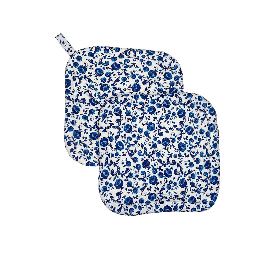 Floral Pot Holders Blue Pot Holders Boho Kitchen Decor Etsy