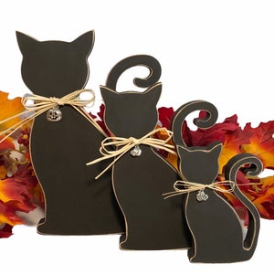 Wooden Black Cat, Wooden Cat, Black Cat Halloween, Halloween Cat Decorations, Cute Halloween Decor, Black Cat Figurine, Wooden Halloween
