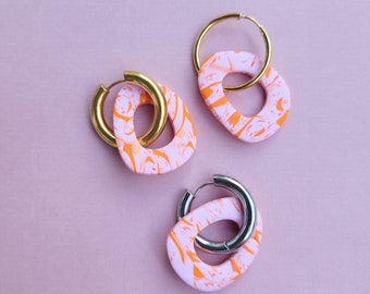 Clay hoop earrings in pink and orange - 90s vibes