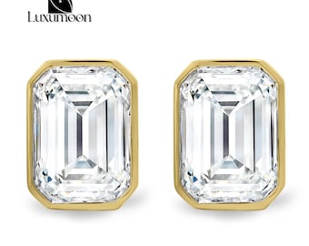 Emerald Cut Lab Grown Diamond Stud Earrings, Handmade Jewelry