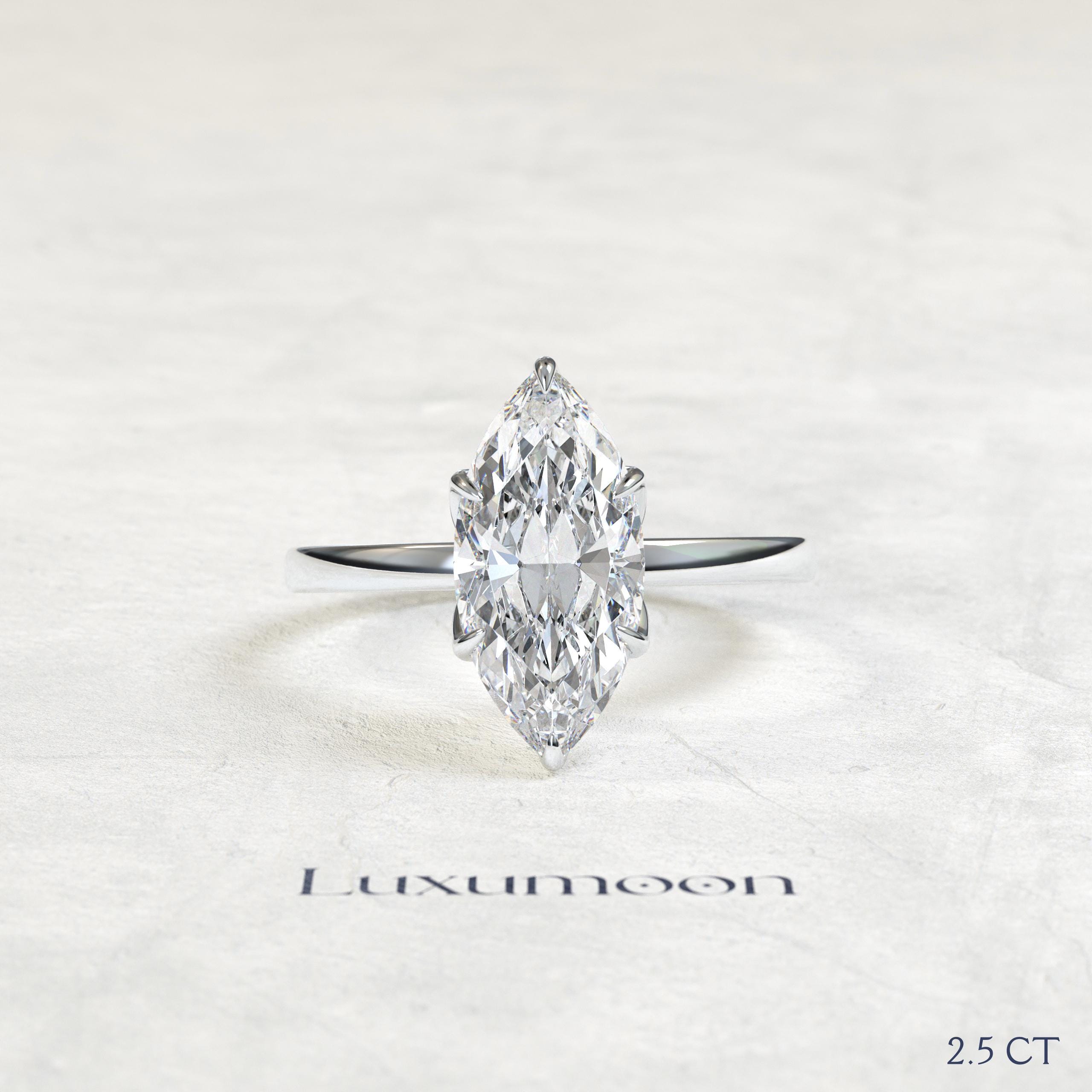Marquise Cut Lab Grown Diamond Solitaire Ring, 2.5 CT Engagement ...