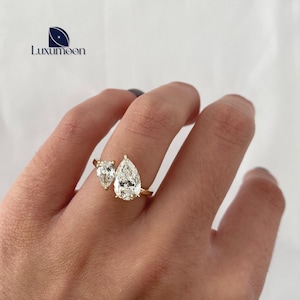 Toi Et Moi Ring, 1.6 TCW Pear Cut Lab Grown Diamond Ring, IGI Certified Two Stone Pear Engagement Ring, Wedding Ring, Proposal Ring For Her