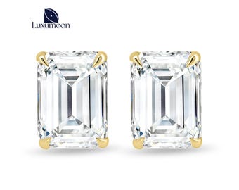 Emerald Cut Lab Grown Diamond Stud Earrings for Women, Single Lab Diamond Studs, Tiny Stud Gift For Her, Wedding Earrings, Lab Created Studs