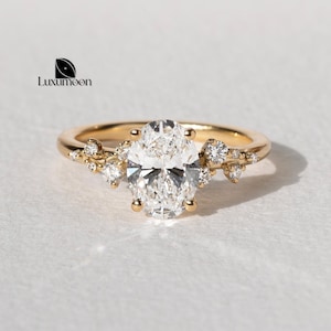 Oval Shaped Lab Grown Diamond Ring, Certified 1.0 to 2.0 CT Oval Cut Lab Created Diamond, Oval Cluster Engagement Ring, Wedding Ring for Her