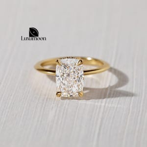 Hidden Halo Cushion Cut Diamond Engagement Ring for Women, 1 to 2 carat Lab Grown Diamond, Wedding/Promise Ring, Real Yellow/Rose/White Gold