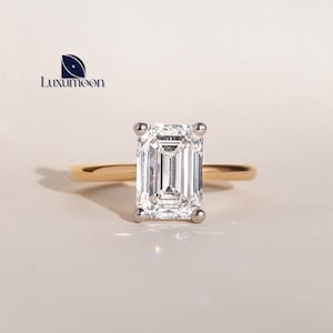 Certified Emerald Cut Engagement Ring, 1 to 3 CT Lab Grown Diamond, Two Tone D/E VVS2 Emerald Solitaire Ring, Anniversary Ring, Wedding Ring