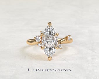 Marquise Cut 2CT Lab Diamond Engagement Ring, 14k Gold Cluster Wedding Ring