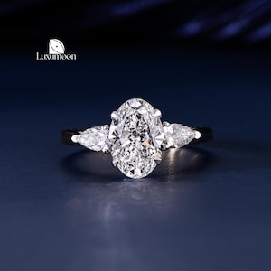 2 CT Oval And Pear Cut Three Stone Ring, Lab Grown Diamond Engagement Ring, IGI Certified Lab Created Diamond Proposal Ring, Wedding Ring
