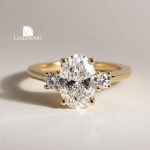Three Stone Oval Cut Diamond Engagement Ring, IGI Certified E VVS2 Lab Grown Oval Cut Diamond  Wedding Ring, Proposal Ring, Anniversary Ring