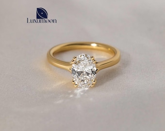 2 CT Oval Lab Grown Diamond Engagement Ring, Handmade Solid Gold Band, IGI Certified