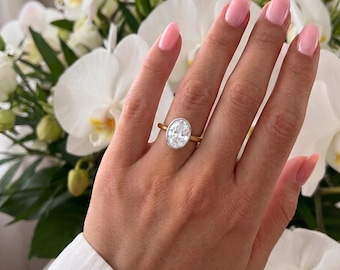 2 Carat Oval Lab Grown Diamond Solitaire Ring, Bezel Set CVD Diamond Engagement Ring, Two tone gold Engagement Ring, Cathedral Setting Ring
