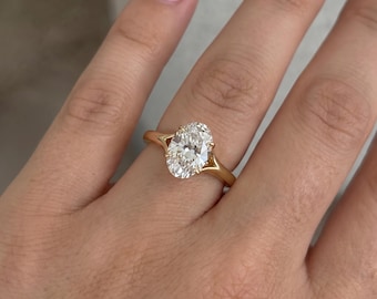Ovale diamanten verlovingsring voor dames, 1,5 karaat ovale, in het laboratorium gekweekte diamanten ring, gesplitste ringband, D-E/VVS2-VS1 in het laboratorium vervaardigde diamant