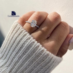 1.3CT Oval Cut Lab Grown Diamond Engagement Ring, Engagement Gift For Her, Certified Lab Diamond Proposal Ring,Pave Setting Hidden Halo ring