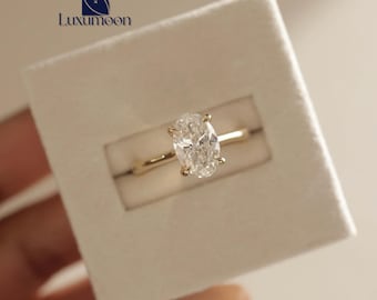 Oval Lab Grown Diamond Engagement Ring, Hidden Halo, Handmade
