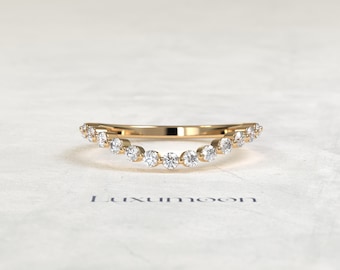 Diamond Curved Wedding Band, 14K Gold Half Eternity Ring
