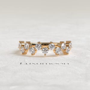 Round Cut Lab Grown Diamond Half Eternity Band, Eco Friendly Diamond Wedding Band, 14K Yellow Gold Stacking Diamond Band, Stackable band