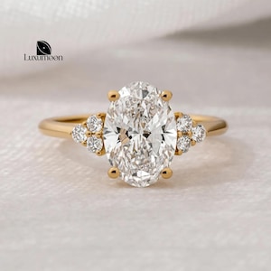 Oval Cut Lab Grown Diamond Engagement Ring, 1.5 to 3 CT IGI Certified Oval Cut Lab Created Diamond Proposal Ring, Muse Cluster Wedding Ring