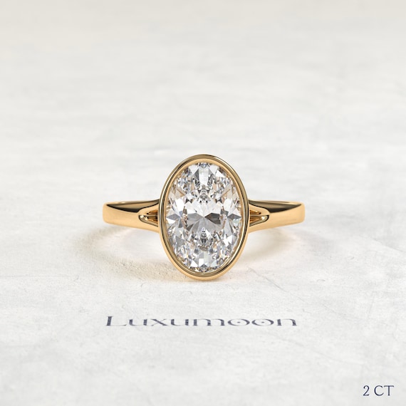 Oval Diamond Engagement Ring E VVS2 Certified Real Lab Diamond Anniversary Ring Everyday Wear Solitaire Ring Oval Bezel Setting Promise Ring