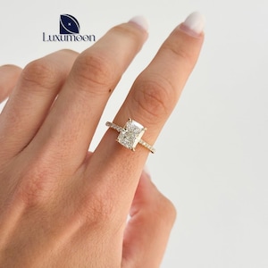 Elongated Cushion Lab Grown Diamond Ring, Hidden Halo Engagement Ring, IGI Certified E VVS Lab Created Diamond, Wedding Ring, Proposal Ring